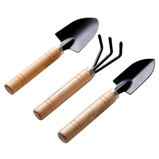 3-Piece Mini Garden Tool Set - Small Shovel, Rake, and Spade for Potted Plants